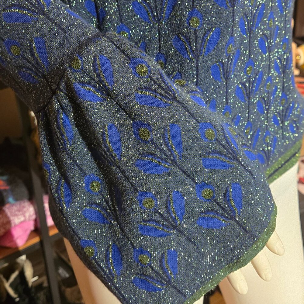 NEW Blue Green Flare Sleeve gold speckles Sweater Medium - Picture 7 of 12